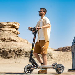 Kukoo Kirin T3 electric scooter adults riding in mountain terrain, powerful 800Wh e-scooter