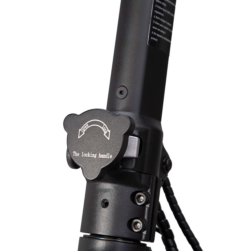 Close-up of Kukirin G2 Master Electric Scooter 2025 handlebar height adjustment button, adult electric scooter fast and ergonomic.