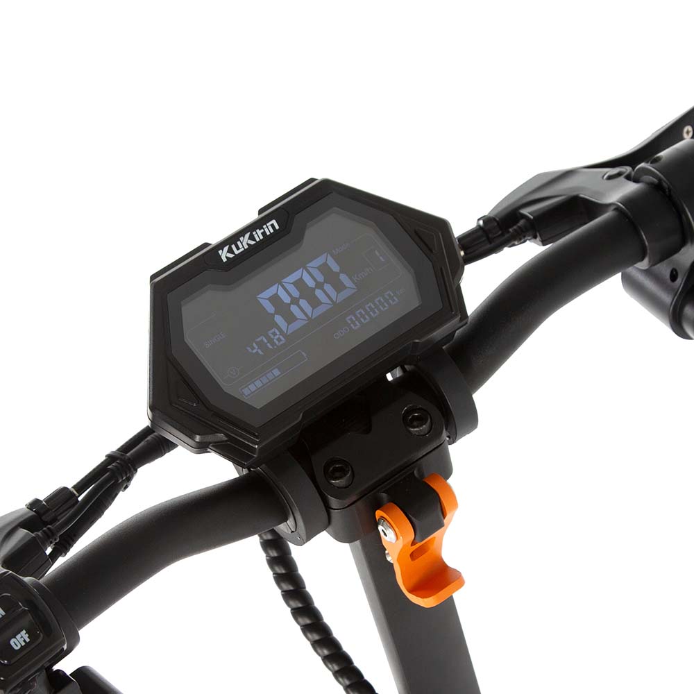 Kukirin G2 Max electric scooter display screen detail showing speed and battery for adults