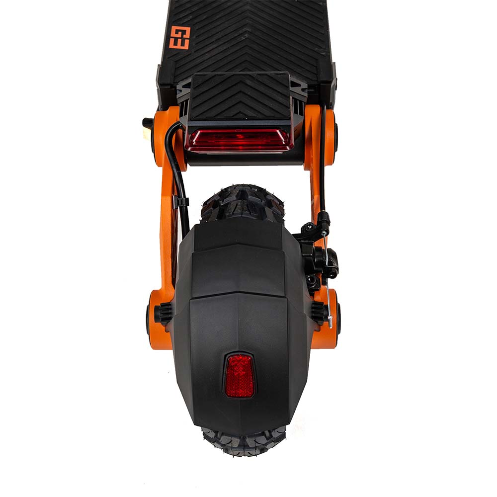 Kukirin G3 electric scooter rear wheel front view, 1200W motor, 70km range, durable tire design