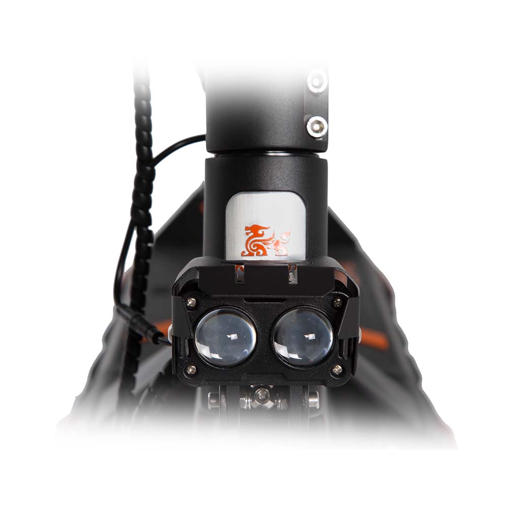 Kukirin G3 Pro e-scooter front LED headlight close-up, adult electric scooter fast and safe for night riding
