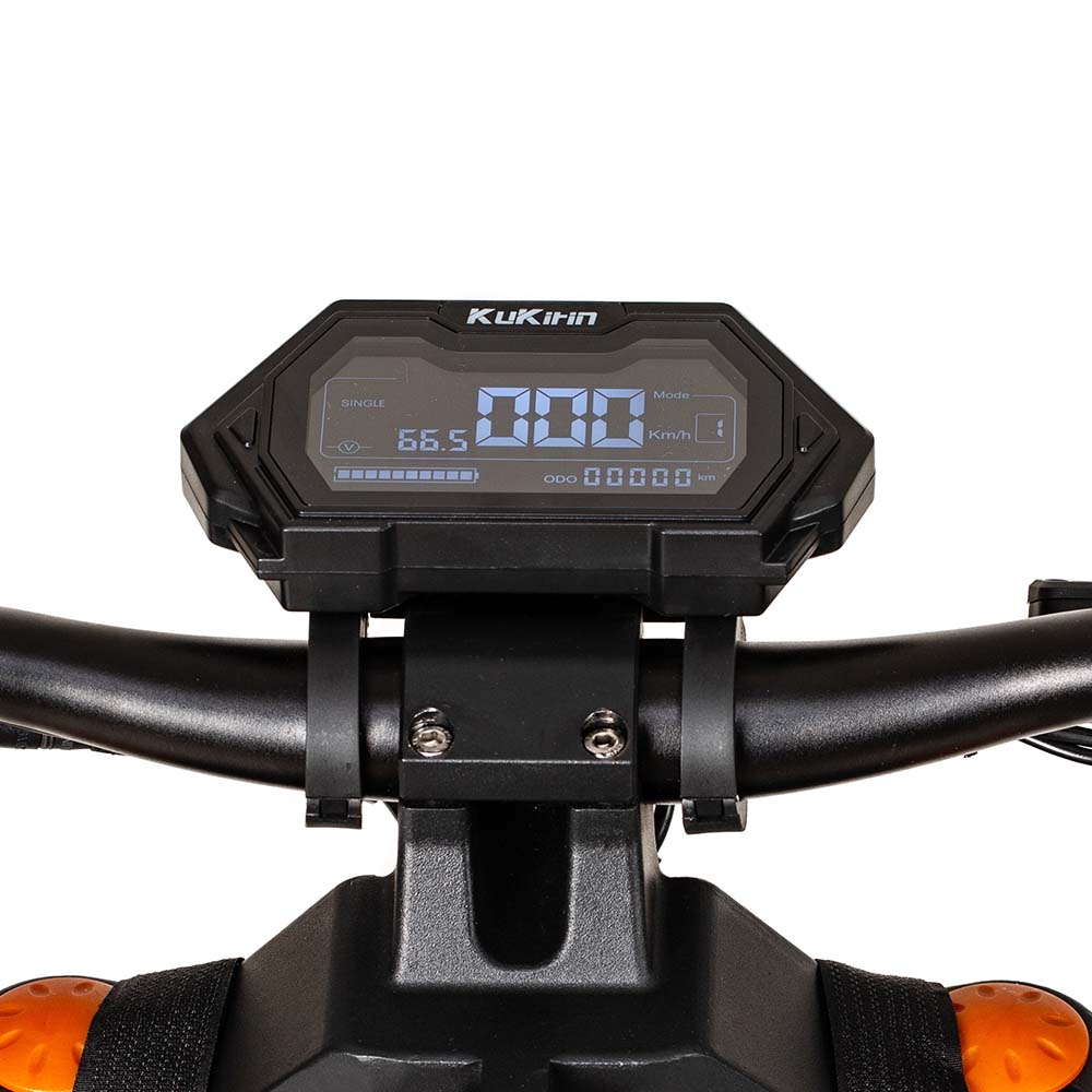 Close-up of Kukirin G4 Max electric scooter display screen, fast e-scooter for adults with battery and speed indicators