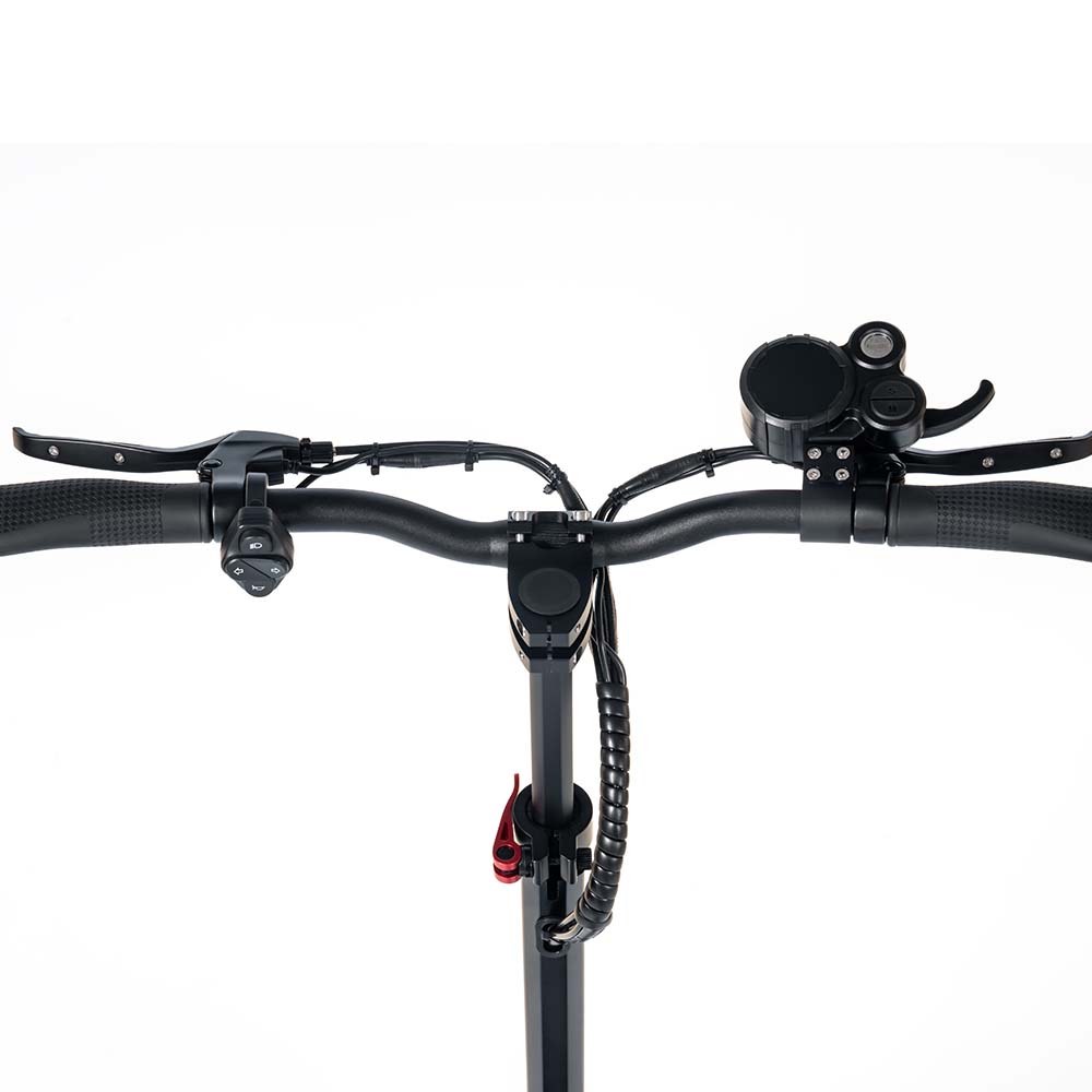 Kukirin M4 Max handlebar view with ergonomic grips, controls, and storage for adult electric scooter