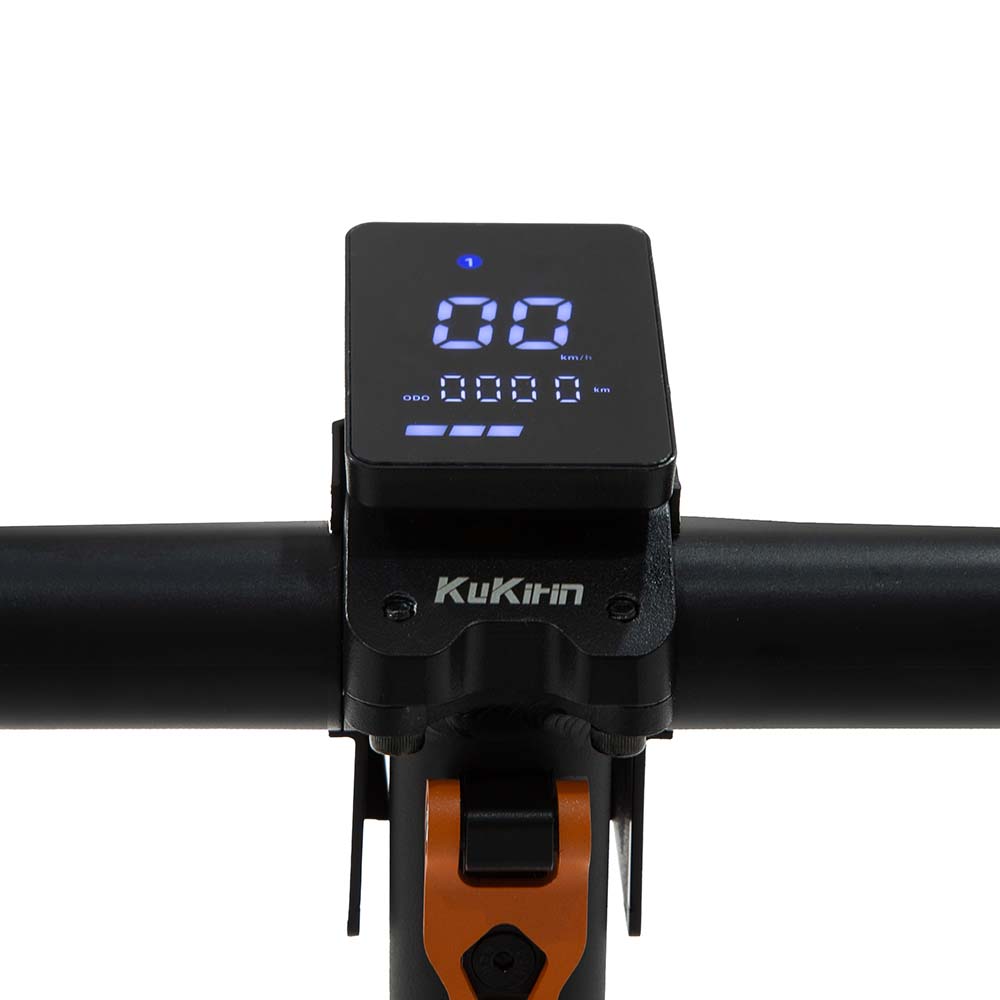 Kukirin S1 Max e-scooter display screen close-up, adult electric scooter fast with speed and battery indicators