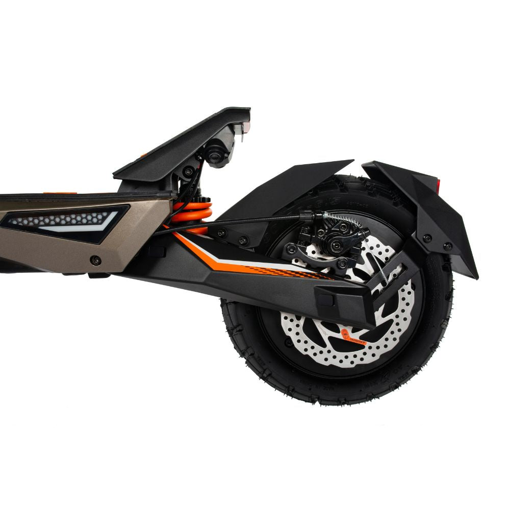 Kukirin T3 electric scooter rear wheel detail, strong suspension fast scooter