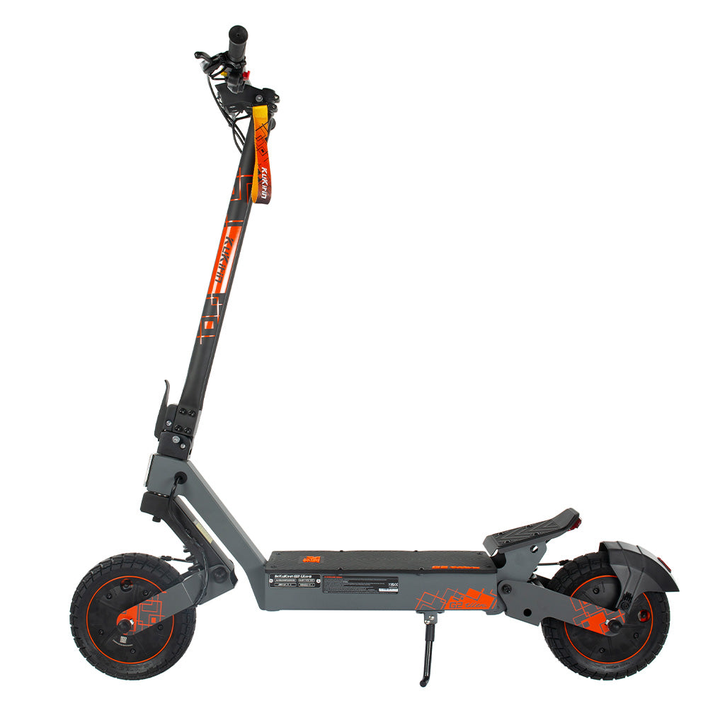 Kukirin G2 Ultra electric scooter side view showing 55km range and dual 800W motors